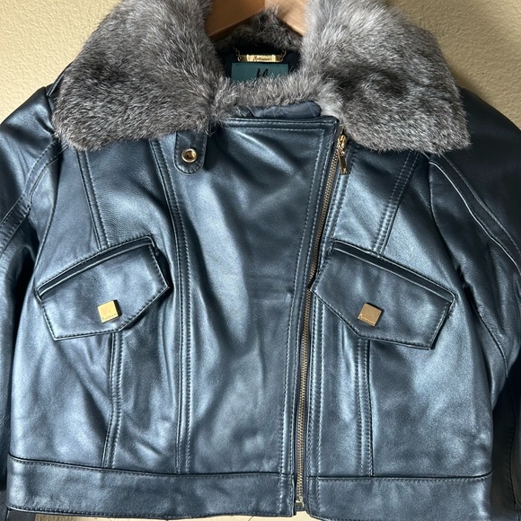 Marciano Leather Jacket with Rabbit Fur Collar - S/P - Picture 3 of 13